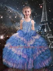 Affordable Light Blue Sleeveless Organza Lace Up Little Girl Pageant Gowns for Quinceanera and Wedding Party