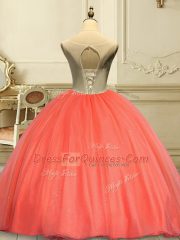 Orange Red Organza Lace Up Quinceanera Gowns Sleeveless Floor Length Appliques