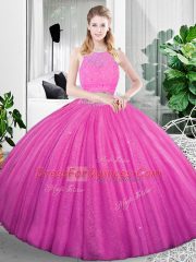 Fuchsia Two Pieces Scoop Sleeveless Organza Floor Length Zipper Lace and Ruching Quinceanera Gown