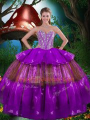 Multi-color Organza Lace Up Ball Gown Prom Dress Sleeveless Floor Length Beading and Ruffled Layers and Sequins