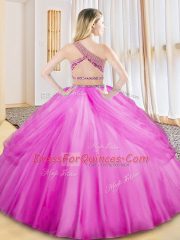 Free and Easy Floor Length Aqua Blue Vestidos de Quinceanera Tulle Sleeveless Beading and Ruching and Pick Ups