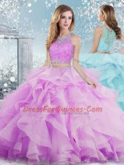 Scoop Sleeveless Organza Sweet 16 Dress Beading and Ruffles Clasp Handle