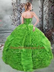Green Organza Lace Up Sweetheart Sleeveless Floor Length Quinceanera Gown Beading and Ruffles