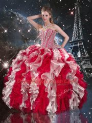 Most Popular Multi-color Ball Gowns Ruffles 15 Quinceanera Dress Lace Up Organza Sleeveless Floor Length