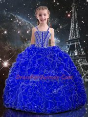 Floor Length Ball Gowns Sleeveless Royal Blue Girls Pageant Dresses Lace Up