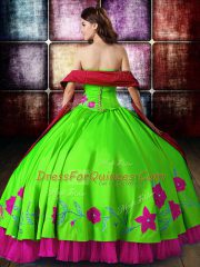 Beauteous Strapless Sleeveless Satin Vestidos de Quinceanera Embroidery Lace Up