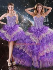 Organza Sleeveless Floor Length Quinceanera Dress and Beading and Ruffled Layers