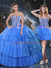 Fine Sweetheart Sleeveless Organza Vestidos de Quinceanera Ruffled Layers and Sequins Lace Up
