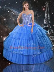 Fine Sweetheart Sleeveless Organza Vestidos de Quinceanera Ruffled Layers and Sequins Lace Up