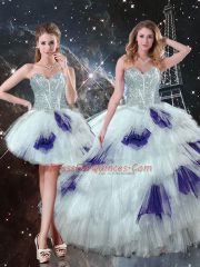 Gorgeous Sleeveless Tulle Floor Length Lace Up Quinceanera Gown in Multi-color with Beading and Ruffled Layers and Sequins