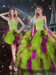 Deluxe Tulle Sweetheart Sleeveless Lace Up Ruffles 15 Quinceanera Dress in Multi-color