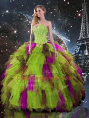 Deluxe Tulle Sweetheart Sleeveless Lace Up Ruffles 15 Quinceanera Dress in Multi-color