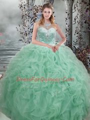 Delicate Apple Green Lace Up Sweet 16 Quinceanera Dress Beading and Ruffles Sleeveless Floor Length
