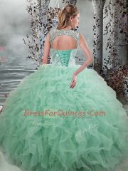 Delicate Apple Green Lace Up Sweet 16 Quinceanera Dress Beading and Ruffles Sleeveless Floor Length