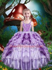 Ball Gowns Little Girl Pageant Dress Lavender Straps Organza Sleeveless Floor Length Lace Up