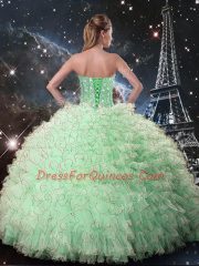 Admirable Sleeveless Organza Floor Length Lace Up 15 Quinceanera Dress in Apple Green with Beading and Ruffles