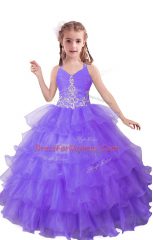 Best Lilac Sleeveless Organza Zipper Pageant Gowns For Girls for Quinceanera and Wedding Party