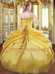 Gold Lace Up Strapless Beading and Pick Ups Vestidos de Quinceanera Taffeta Sleeveless