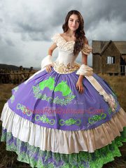 Multi-color Quinceanera Dress Taffeta Brush Train Sleeveless Embroidery and Ruffled Layers