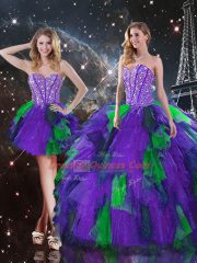 Sumptuous Multi-color Quince Ball Gowns Military Ball and Sweet 16 and Quinceanera with Beading and Ruffles Sweetheart Sleeveless Lace Up
