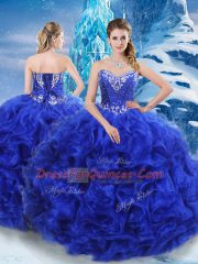 Royal Blue Lace Up Quince Ball Gowns Beading Sleeveless Floor Length