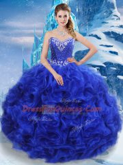 Royal Blue Lace Up Quince Ball Gowns Beading Sleeveless Floor Length