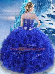 Royal Blue Lace Up Quince Ball Gowns Beading Sleeveless Floor Length