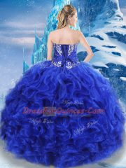 Royal Blue Lace Up Quince Ball Gowns Beading Sleeveless Floor Length