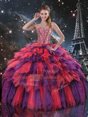 Affordable Organza Sleeveless Floor Length 15th Birthday Dress and Beading and Ruffles and Ruffled Layers