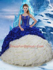 Ball Gowns Sleeveless Blue And White 15th Birthday Dress Brush Train Lace Up