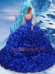 Ball Gowns Sleeveless Blue And White 15th Birthday Dress Brush Train Lace Up
