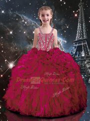 Adorable Sleeveless Beading and Ruffles Lace Up Pageant Gowns For Girls