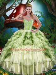 Ideal Multi-color Ball Gowns Organza Sweetheart Sleeveless Beading and Ruffles and Ruffled Layers Floor Length Lace Up Quinceanera Dress