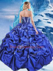 Floor Length Purple Ball Gown Prom Dress Taffeta Sleeveless Beading and Pick Ups