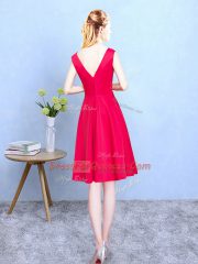 V-neck Cap Sleeves Zipper Quinceanera Court Dresses Red Satin