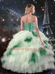 Inexpensive Multi-color Lace Up Quince Ball Gowns Beading and Ruffled Layers and Sequins Sleeveless Floor Length