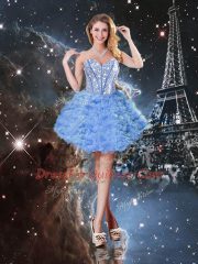 Blue Ball Gowns Beading and Ruffled Layers Quinceanera Gown Lace Up Tulle Sleeveless Floor Length