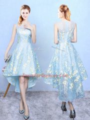 Embroidery Dama Dress Aqua Blue Zipper Sleeveless High Low