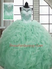Romantic Apple Green Sleeveless Beading and Ruffles Floor Length Quinceanera Gowns