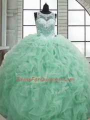 Romantic Apple Green Sleeveless Beading and Ruffles Floor Length Quinceanera Gowns