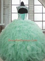 Romantic Apple Green Sleeveless Beading and Ruffles Floor Length Quinceanera Gowns