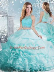 Lovely Sleeveless Clasp Handle Floor Length Beading and Ruffles and Pick Ups Quinceanera Gowns