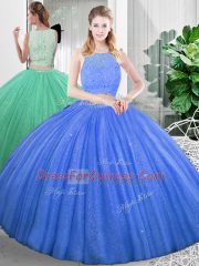 Scoop Sleeveless Zipper Vestidos de Quinceanera Baby Blue Organza