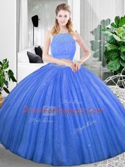 Scoop Sleeveless Zipper Vestidos de Quinceanera Baby Blue Organza