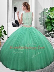 Scoop Sleeveless Zipper Vestidos de Quinceanera Baby Blue Organza