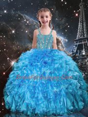 Trendy Straps Sleeveless Lace Up Little Girls Pageant Dress Baby Blue Organza