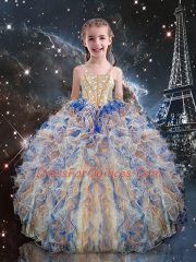 Gorgeous Multi-color Ball Gowns Straps Sleeveless Organza Floor Length Lace Up Beading and Ruffles Little Girl Pageant Gowns