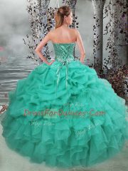Turquoise Sleeveless Floor Length Beading and Ruffles Lace Up Quince Ball Gowns