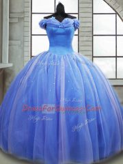 Pick Ups Quinceanera Gown Light Blue Lace Up Sleeveless Brush Train