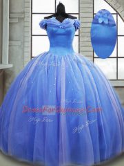 Pick Ups Quinceanera Gown Light Blue Lace Up Sleeveless Brush Train